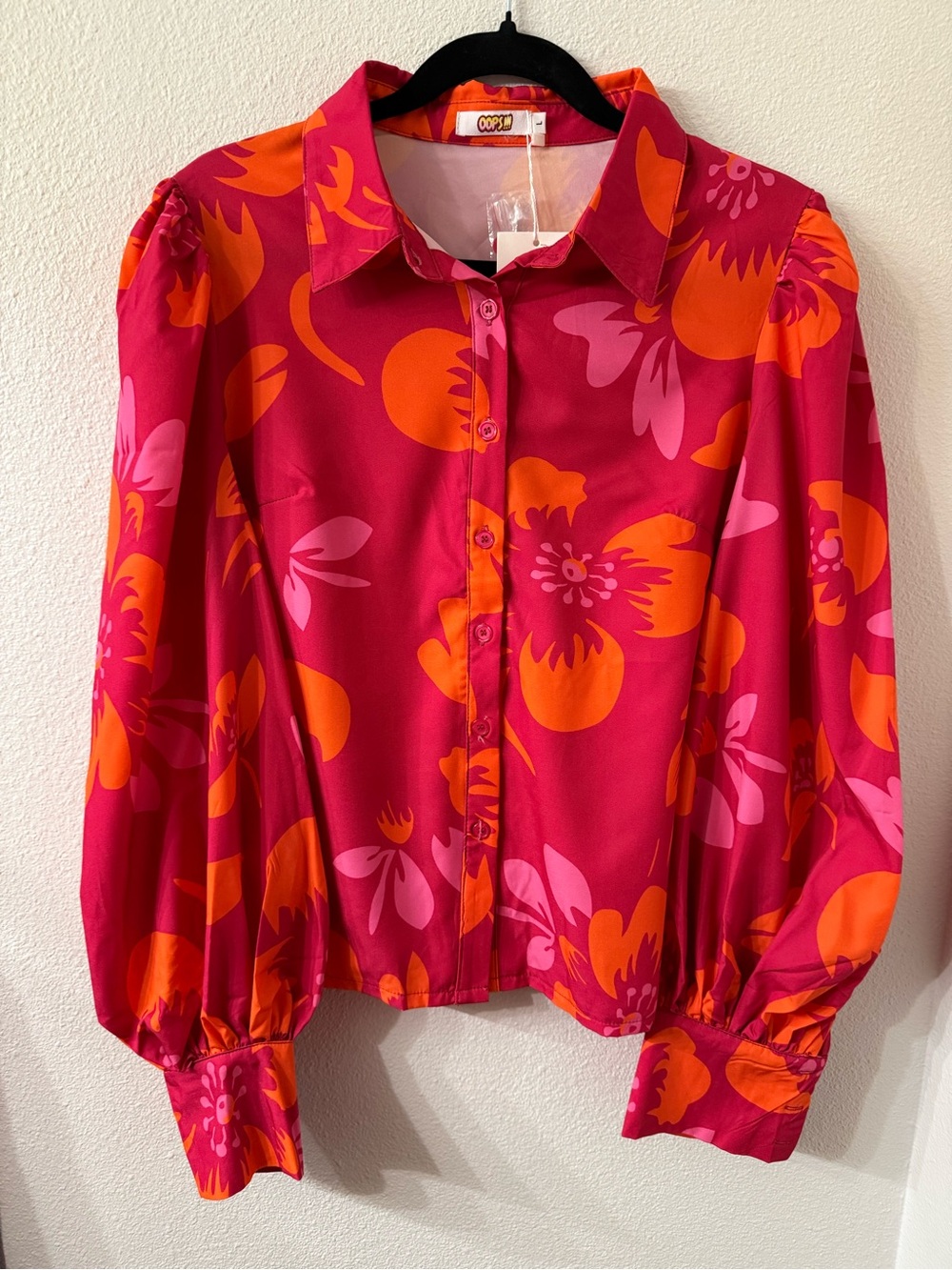 Bold Floral Button-Down Shirt - Pink & Orange